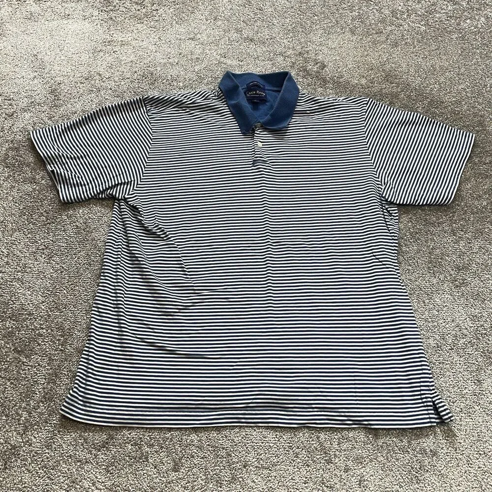 Club Room by Charter Club Polo Shirt Mens XL Blue Striped Pima Cotton Collared